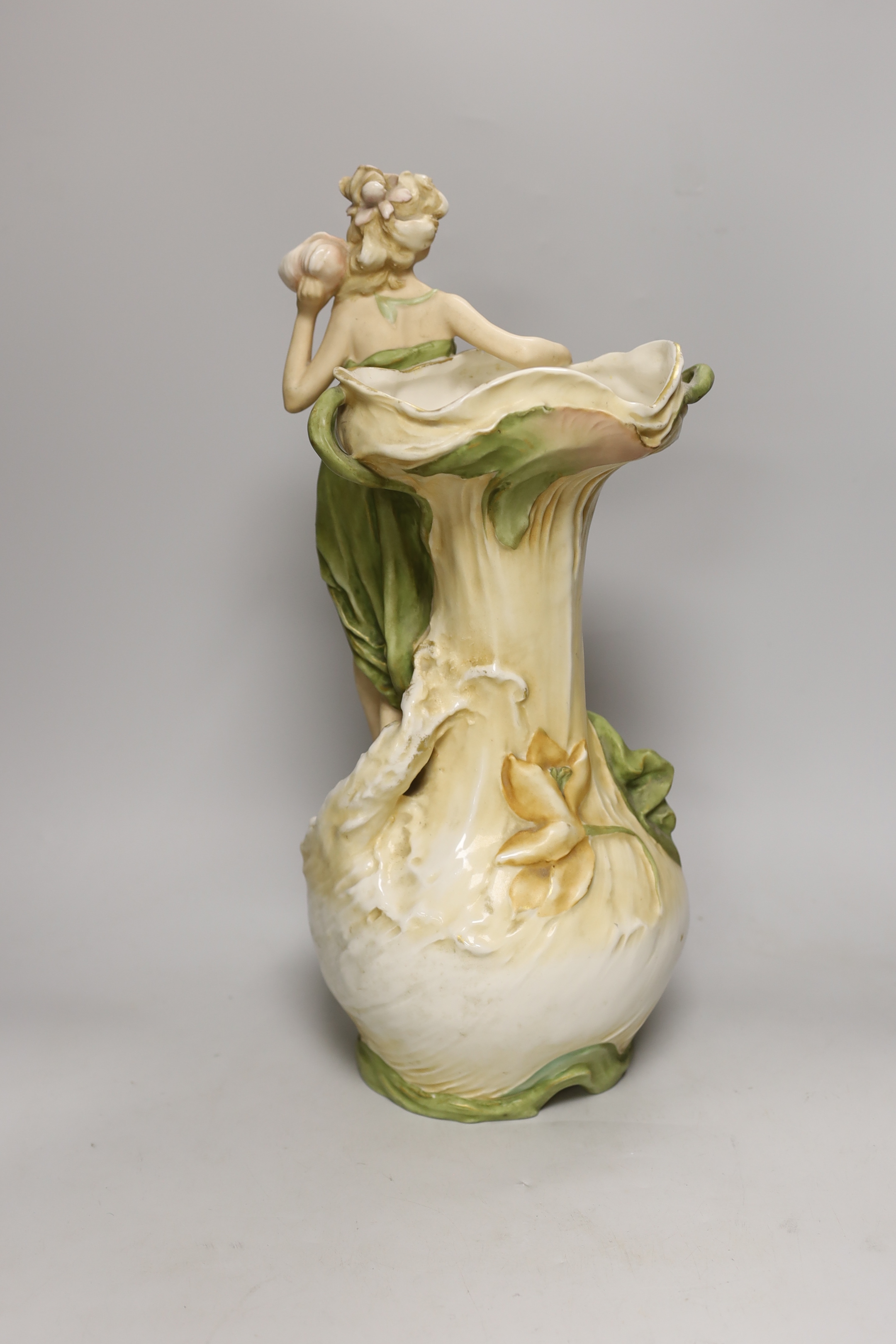 A large Royal Dux Art Nouveau figural jug, 44cm high